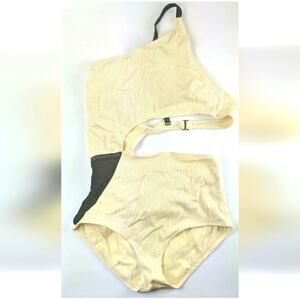 Flagpole Asymmetric One Piece Swimsuit, Cream/Black, Women's XL